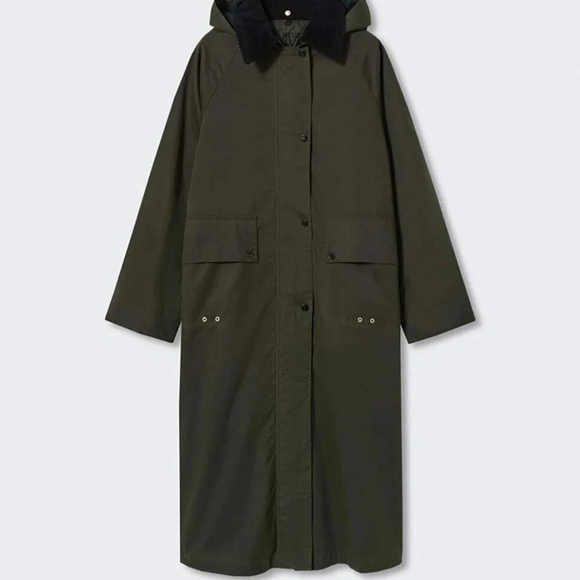 Mango Jackets & Blazers - Mango Olive Green Long Trench Coat with Hood